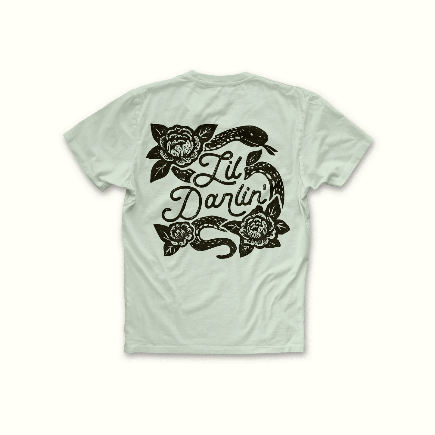 Lil Darlin text on backside of shirt